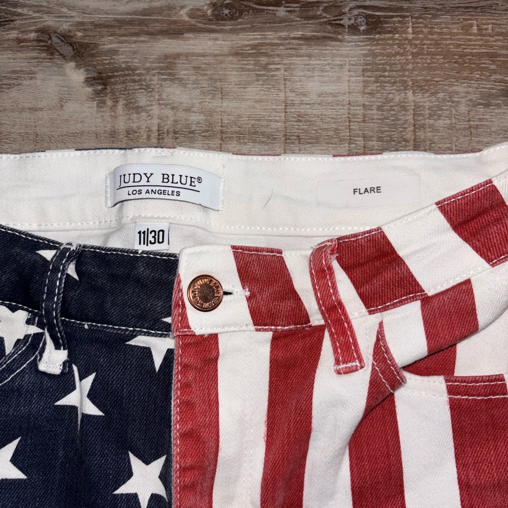 Judy Blue Patriotic Stars & Stripes Bootcut Jeans - Navy, Red, White - Picture 2 of 4